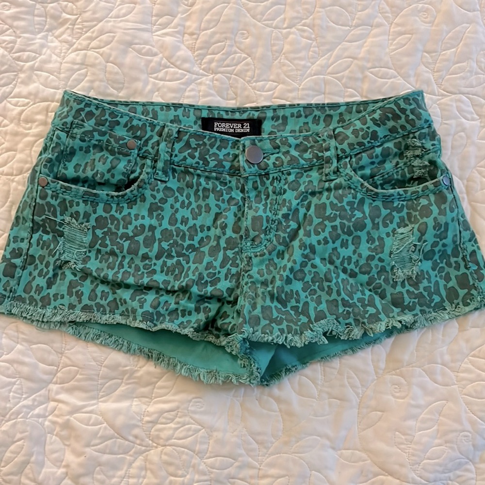 Green and grey animal print shorts